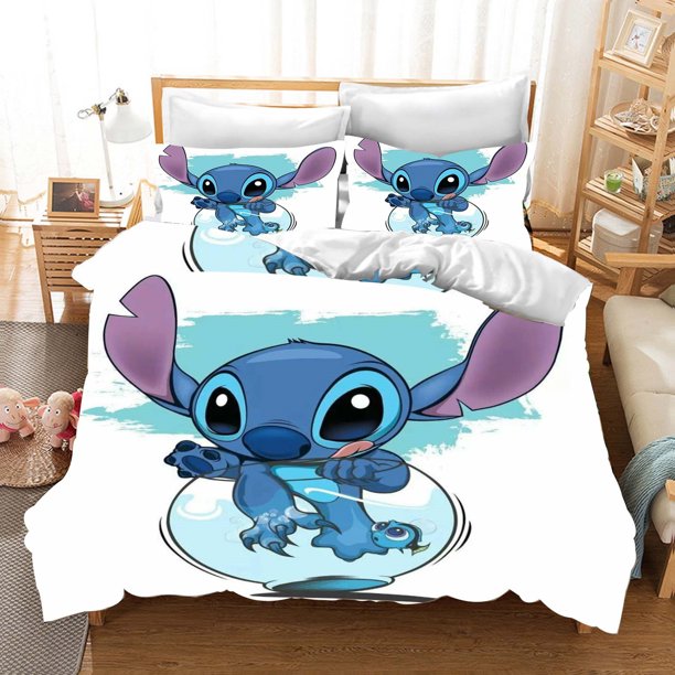 v2897 Bed Sheets Stitch Duvet Cover Anime Cartoon Children Set Comforter Queen Twin Size Grade A Printed Bedding Quilt Cover 3-Piece Bedding Set (1 Duvet Cover + 2 Pillow Shams) Bed Sheets ju2897