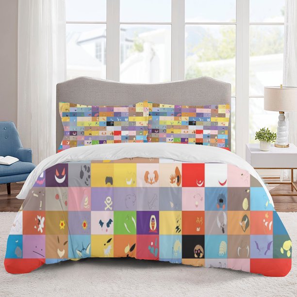 Poke mon Bedding Sets Cartoon Duvet Cover Lightweight 3 Piece Bet Sets for Kids Boys Girls