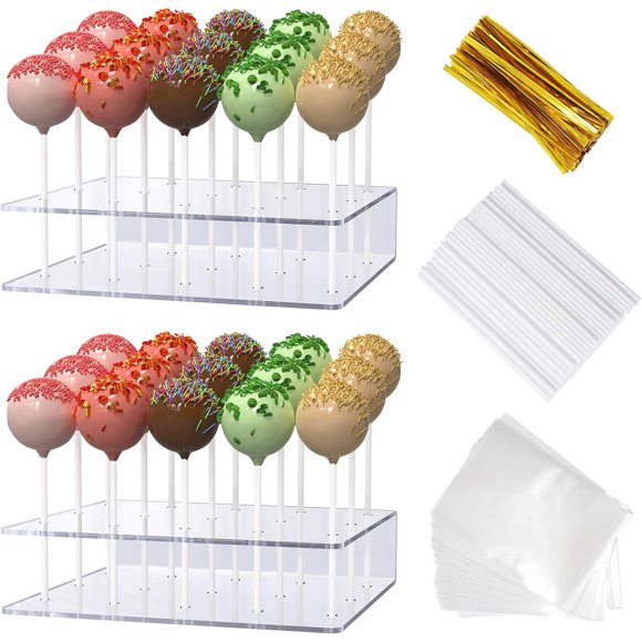 Set de 2 soportes para cake pops con palitos, bolsas y amarras