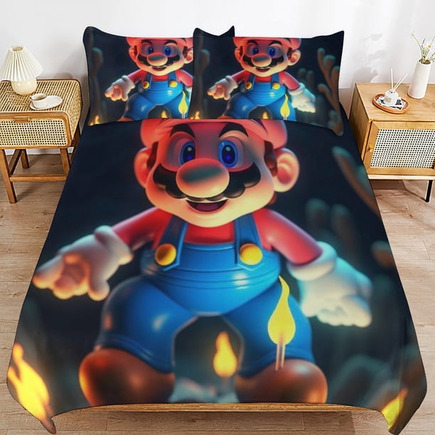 Super Mario 3-Piece Comforter Set for Bedroom Super Mario Bedding Set for Kids Adults Soft Microfiber Duvet Cover Set with Zipper Closure