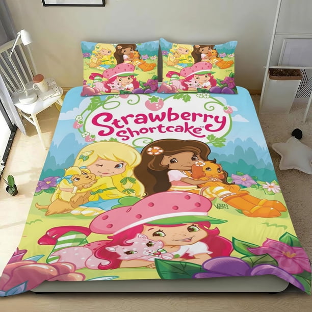 Strawberry Shortcakes Conjunto de sábanas temático, trío de piezas, cómodo y amigable con la piel, diseño único, regalo de decoración para el hogar para familiares, amigos y fans,140X210cm
