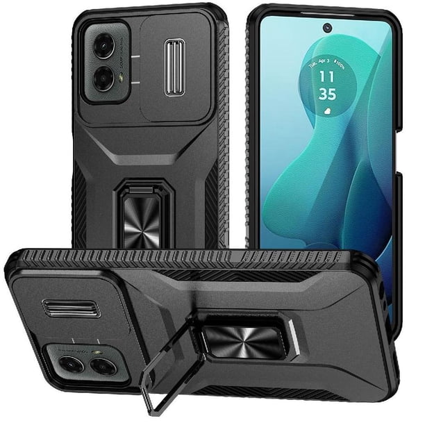 Funda Armada para Motorola Moto G Play 5G 2024 con Tapa Deslizante y Soporte Magnético Giratorio Negro