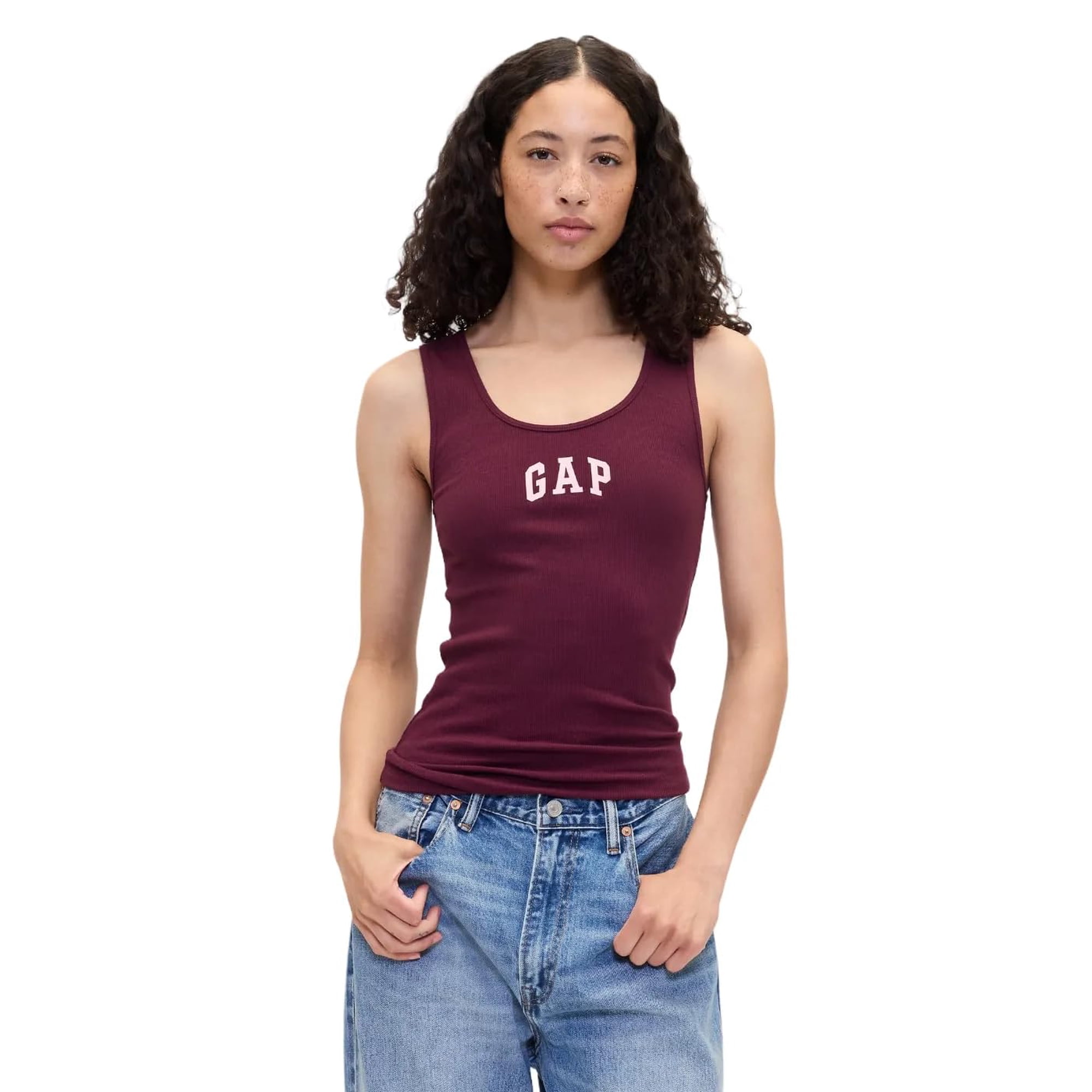 Camiseta Sin Mangas Acanalada Shirt Gap, Color Rojo Toscano, Talla L