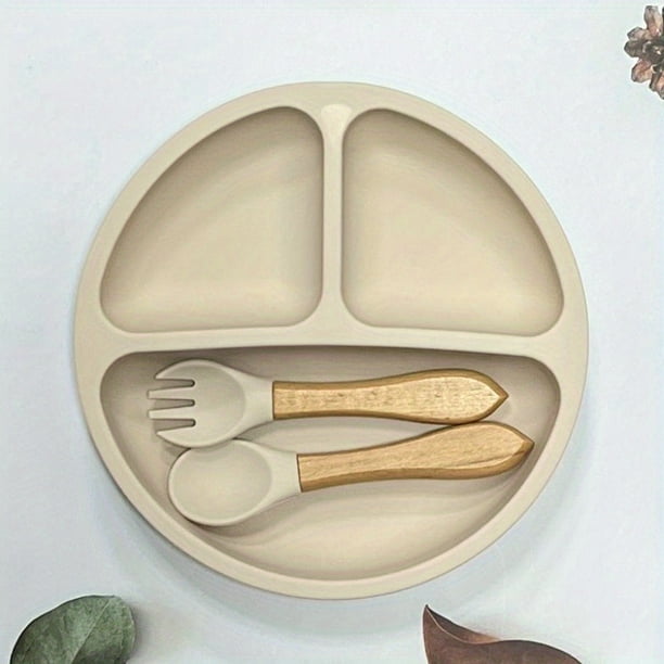Baby Suction Plate With Self-Feeding Spoon Fork - BPA Free Infant Newborn Utensil Set For Self-Training, Suction Plates For Babies Toddlers, Dishwasher Microwave Safe