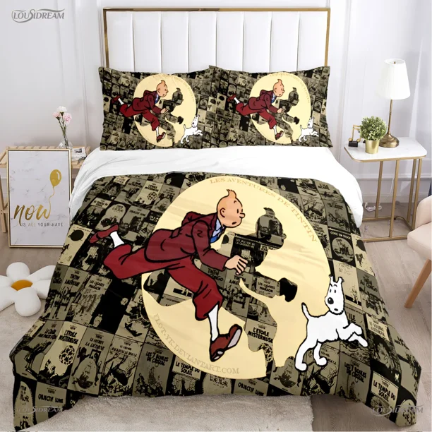 Cute T-Tintines Cartoon Funny All Season Duvet Cover Bedding Sets Soft Quilt Cover and Pillowcases Teen Single/Double/Queen/ Bed Sheets