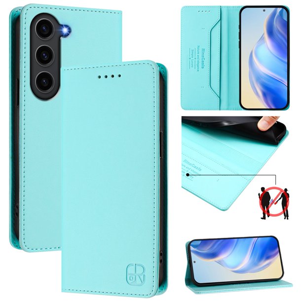 Funda Billetera con Soporte para Samsung Galaxy S23 FE Bloqueo RFID Plegable Verde menta