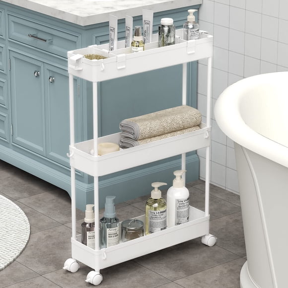 Carrito de Almacenamiento SPACELEAD Delgado de 3 Niveles con Ruedas Blanco 13x40x61cm