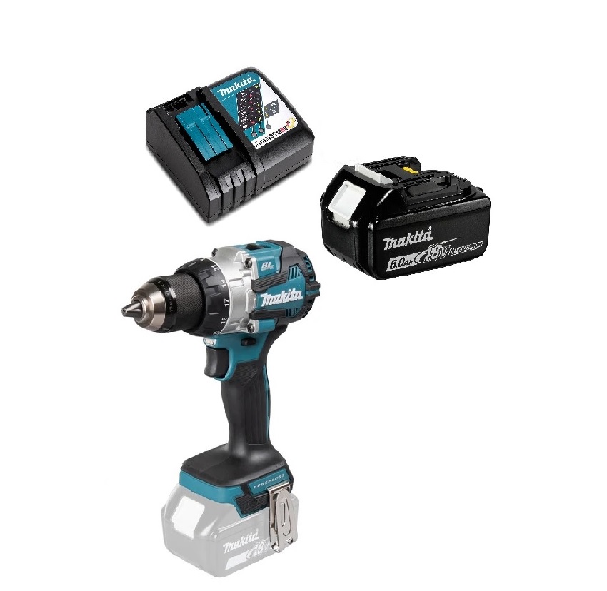 Taladro Brushless Atornillador Percutor 110Nm Makita Dhp489, Mas Bateria 6 Ah Y Cargador