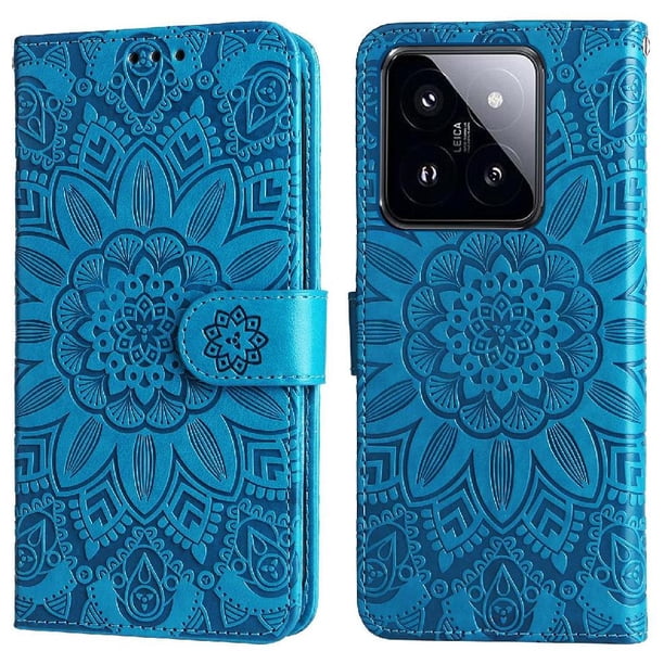 Funda tipo cartera FOXDOCK para Xiaomi 14 Pro , diseño girasol en relieve, cuero PU, cierre magnético, soporte y tarjetero