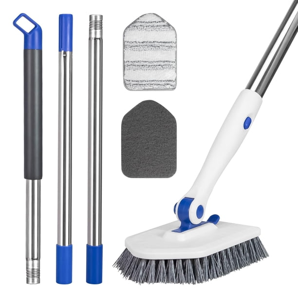 Escoba Keleekelin con Cepillo Giratorio 3 en 1 para Azulejos y Bañera con Mango Ajustable de 132 cm