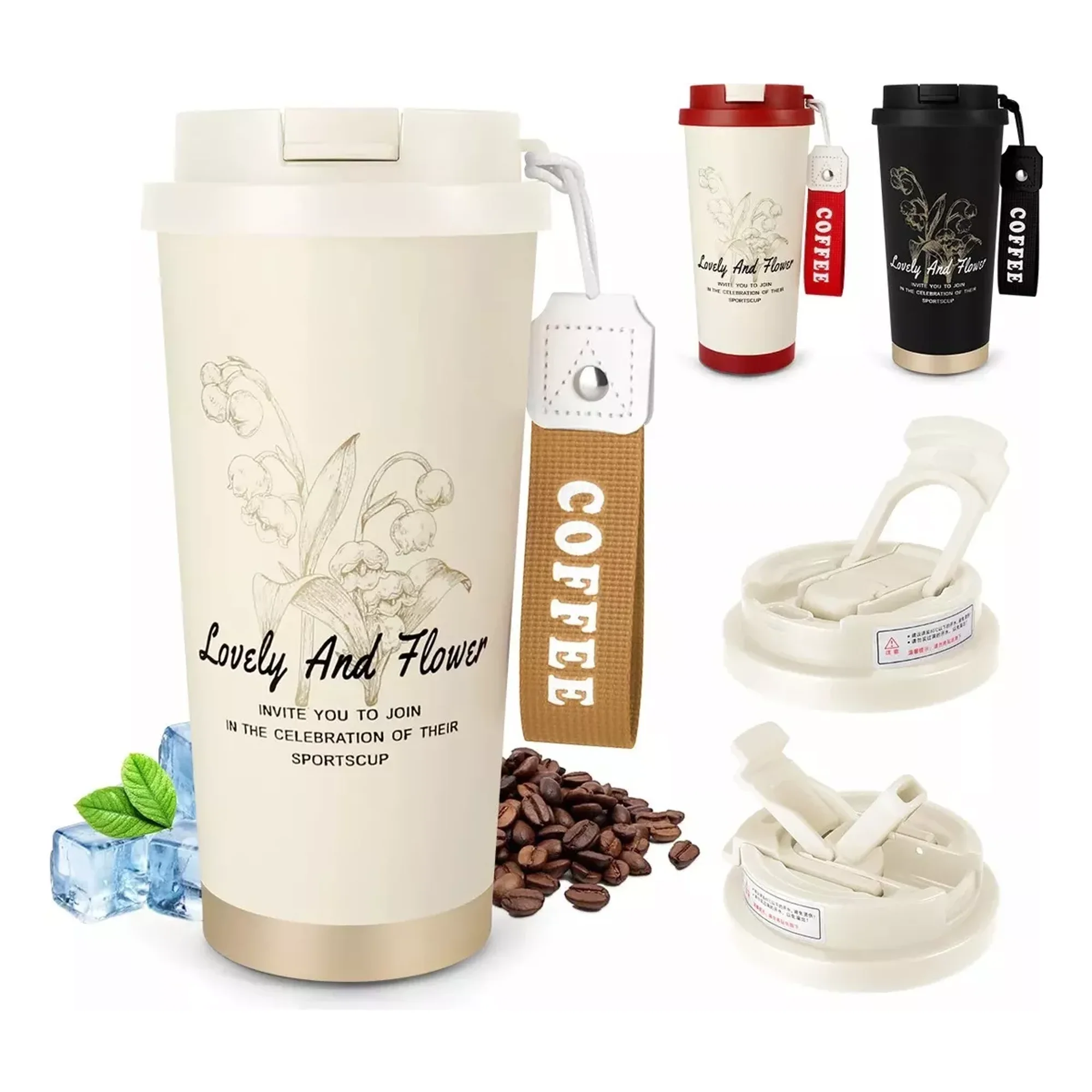 Max - Termo Para Cafe Mug Vaso Termico 530ml Sellable Inoxidable Blanco