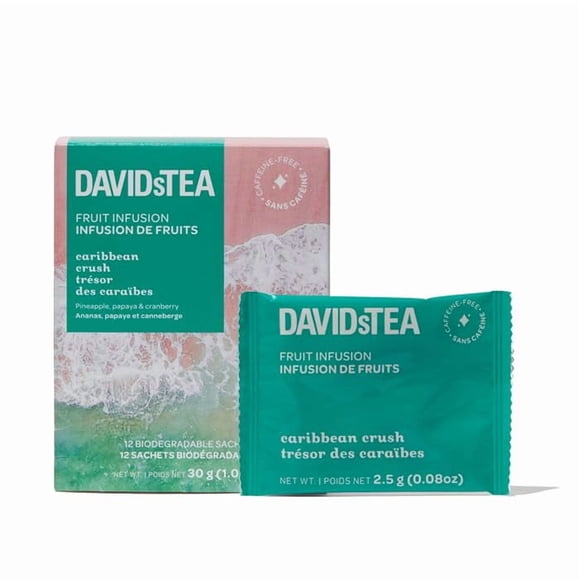 Té de hierbas DAVIDsTEA Caribbean Crush sin cafeína - 12 sobres