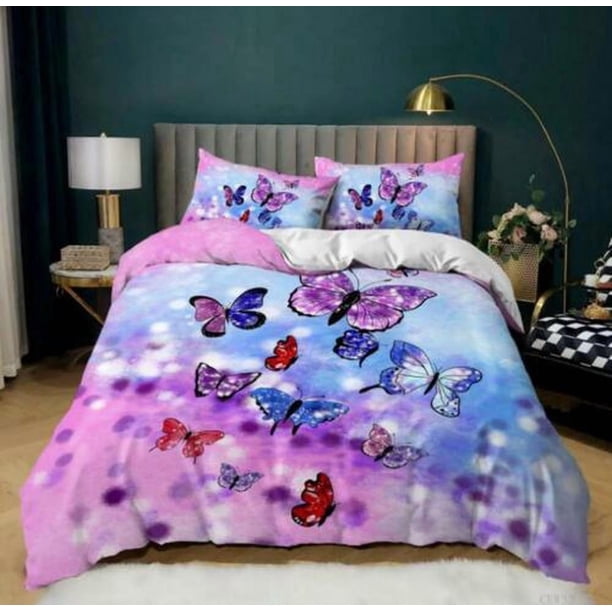 Butterfly Pink Quilt Duvet Cover Set Home Textiles Bedclothes Super 3-Piece Bedding Set