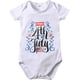 thumbnail image 1 of Conjunto de verano para gatear de manga corta para niños y niñas, color liso, con estampado del Día de la Independencia, de 0 a 24 meses, abrigado y térmico (A-blanco, 18-24 meses), 1 of 3