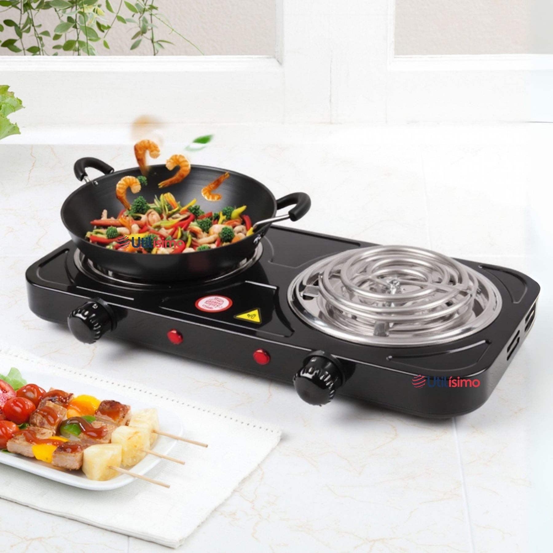 Line - Cocina Eléctrica 2 Platos 2000W De Potencia Cocinilla Portátil Negro