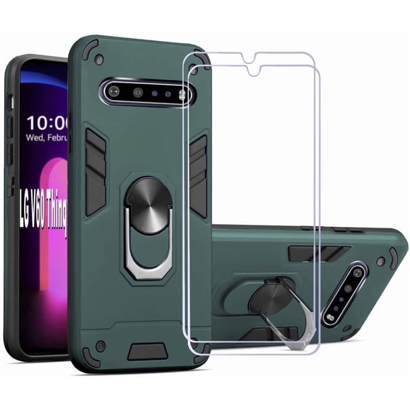 Funda para teléfono Folmeikat LG V60 ThinQ 6.8" con anillo giratorio 360° verde