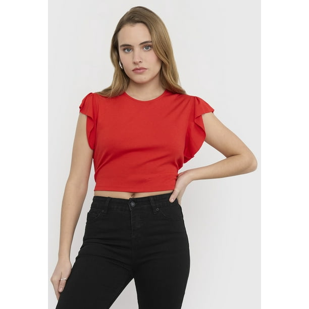 Polera Mujer Vuelos Mangas Rojo Corona