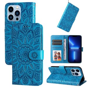 Funda Tipo Cartera Foxdock Para Iphone 13 Pro Max , Diseño Girasol En Relieve, Cuero Pu, Cierre Magnético, Soporte Y Tarjetero