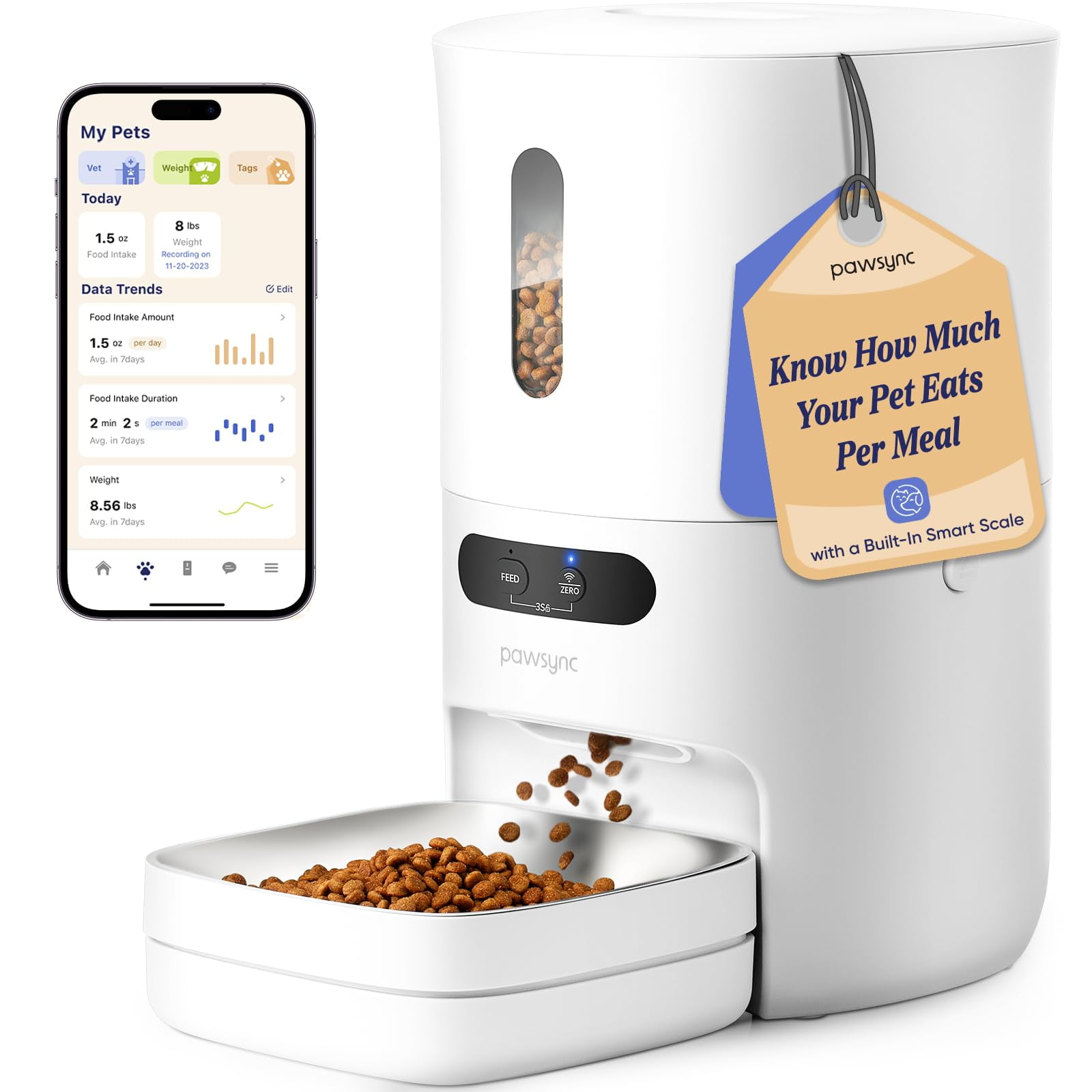 Comedero Automático Para Gatos Pawsync Smart Scale De 3,6 L Para Gatos Y Perros
