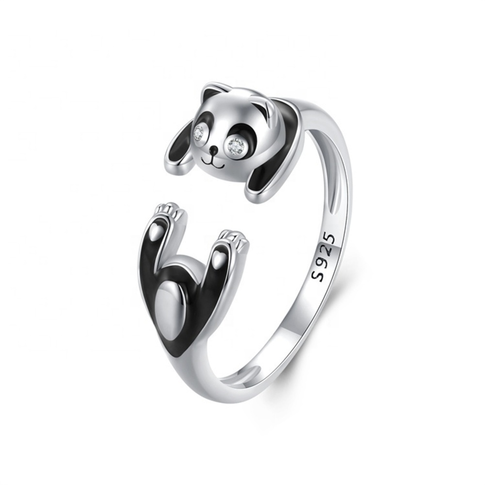 Monkimau Orecchini A Bottone Con Panda In Argento 925 – Smaltati, Ipoallergenici, Per Bambine E Donne, 11x9 Mm - 2