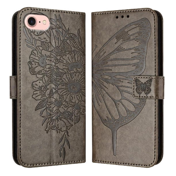 Funda Cartera Mariposa Para Iphone 17e Con Soporte Y Ranuras Para Tarjetas Gris