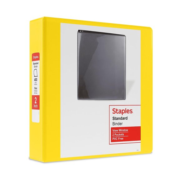Binder Staples ST60223, 2 pulgadas, 3 anillos con vista en D, amarillo