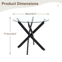 M&Ms - Round Dining Table, 35.5"" Glass Dining Table With Black Legs, Modern Kitchen Table For Home Kitchen, Dining Room