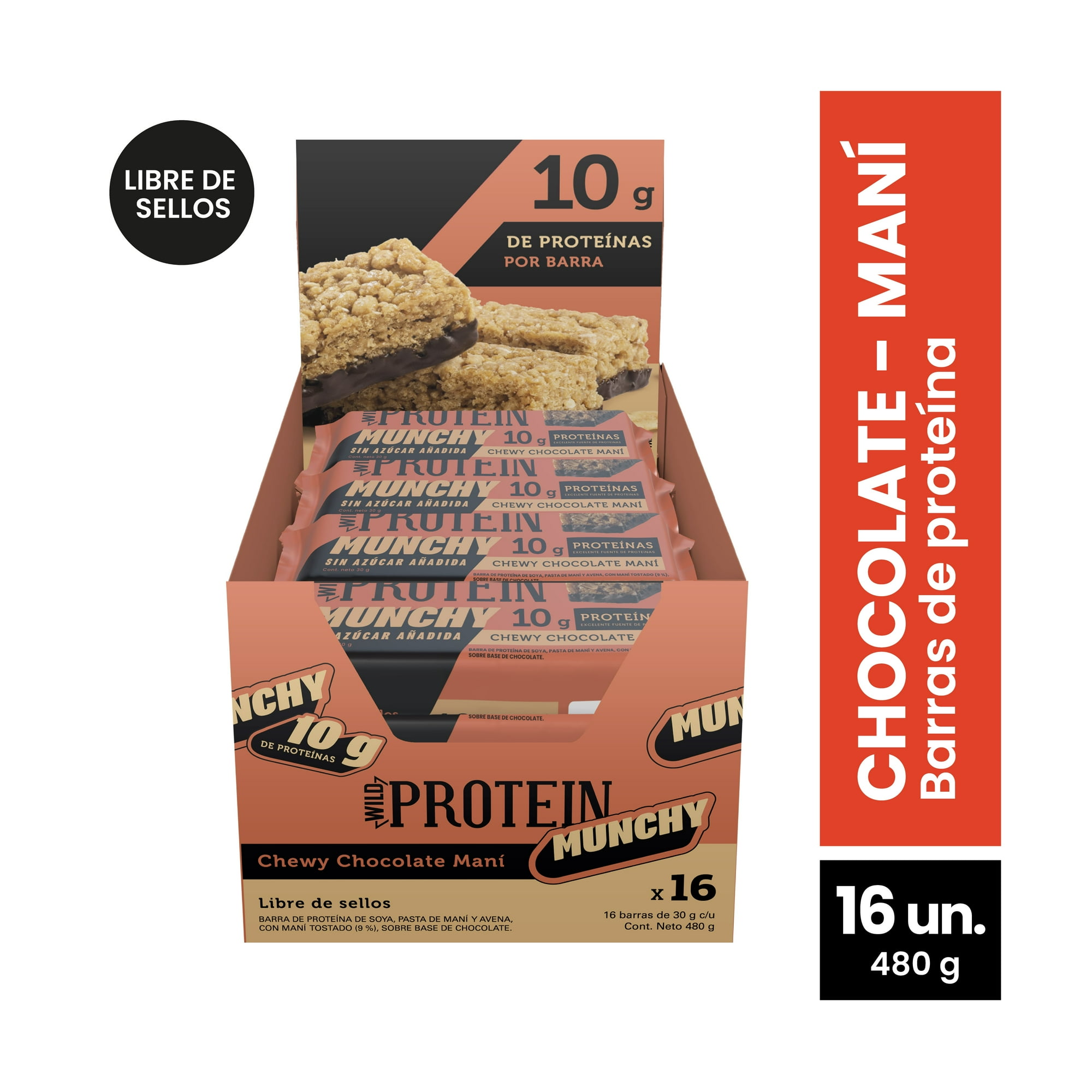 Wild Protein Bar Munchy Chocolate Mani 30g 16u