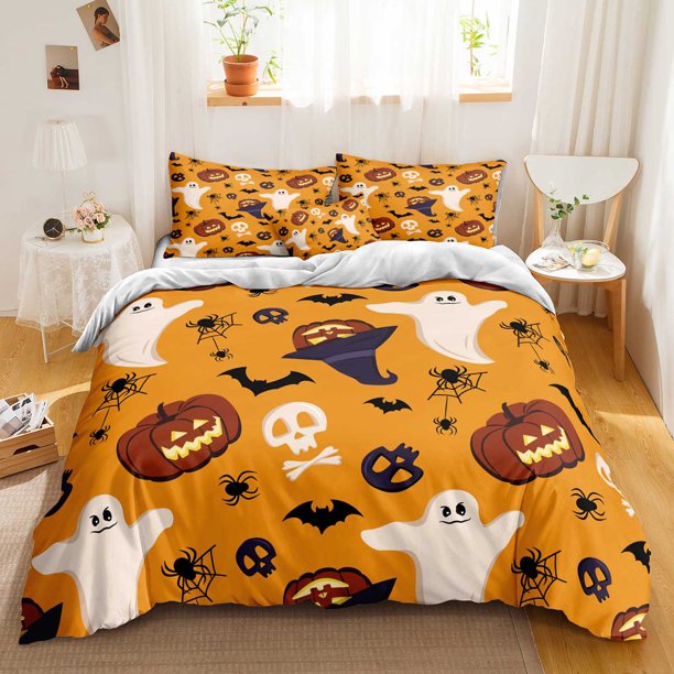 x606 Bed SheetsHalloween Bedding Set Cartoon Pumpkin Duvet Cover Set Modern Fashion Home Textiles Floral Bed Linen For Dropshipping 3-Piece Bedding Set (1 Duvet Cover + 2 Pillow Shams) nj606
