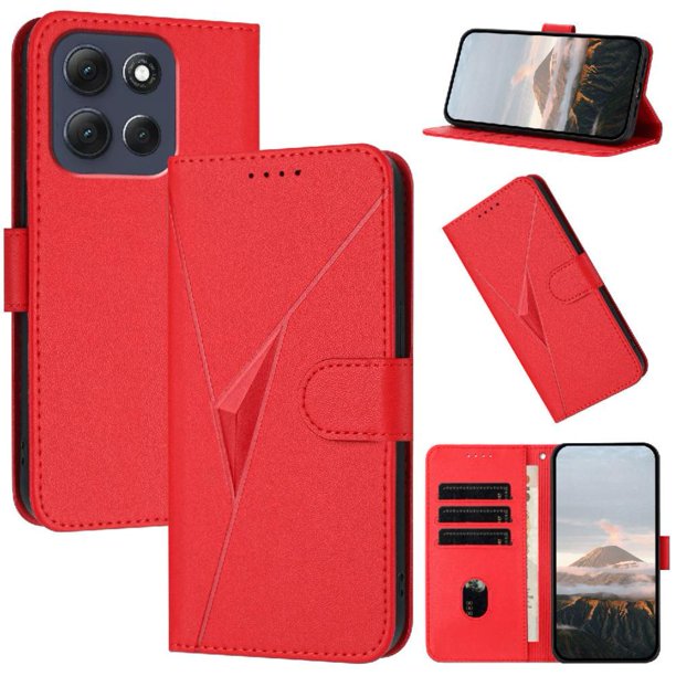 Funda Cartera Fibra de Carbono para Motorola MOTO G86 Power con Soporte y Cierre Magnético Rojo