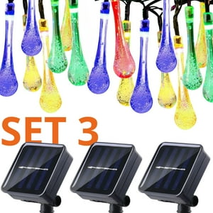 Genérico - Set 3 Guirnaldas Solar Gotitas Rgb Led Jardin 5 Metros