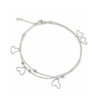 Fershop - Tobillera Doble Cadena Ovalos Corazones Colgantes