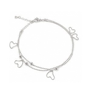 Fershop - Tobillera Doble Cadena Ovalos Corazones Colgantes