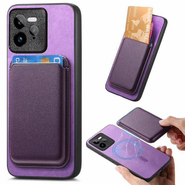 Funda de Cuero Magnética con Tarjetero para Realme GT 7 Pro Cubierta Delgada Morado