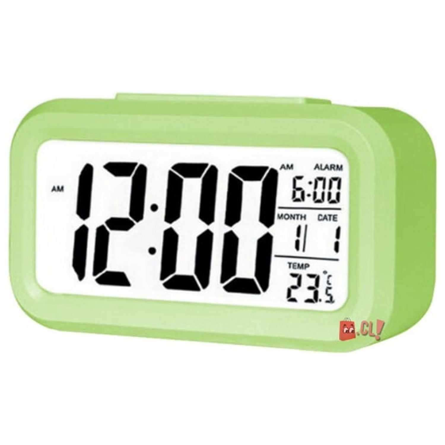 Tecnolab - Reloj Despertador Pantalla Lcd Fecha Y Calendario Verde - Ps