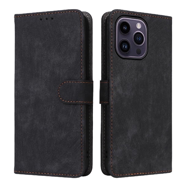 Funda Billetera para iPhone 15 Pro con Soporte - Cartera de Cuero con Ranuras Negro