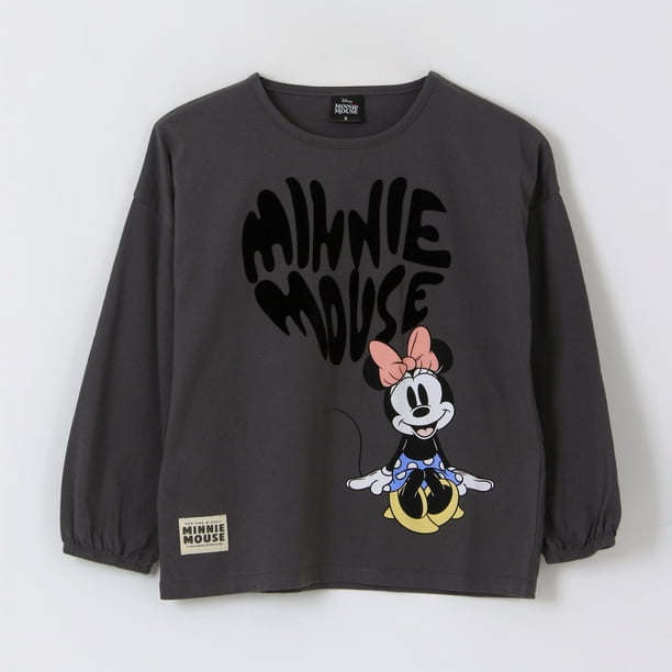 Polera Manga Larga Niña Minnie Mouse Gris Oscuro Disney
