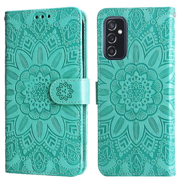Funda tipo cartera FOXDOCK para Samsung Galaxy M52 5G , diseño girasol en relieve, cuero PU, cierre magnético, soporte y tarjetero