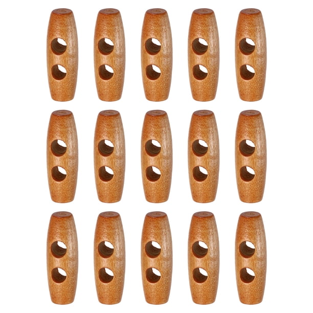 Uxcell 15 piezas Botones de Madera de Cuerno de Oliva de 30mm / 1.2" Doble Agujero para Abrigos, Suéteres, Ropa, Manualidades DIY, Marrón Medio