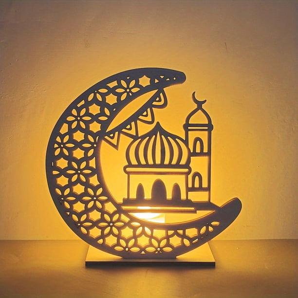 3D Wooden Handmade Moon Star LED Lights - Perfect Ramadan Kareem Ornament for Muslims, Eid Crafts, Home Decor & Themed Parties