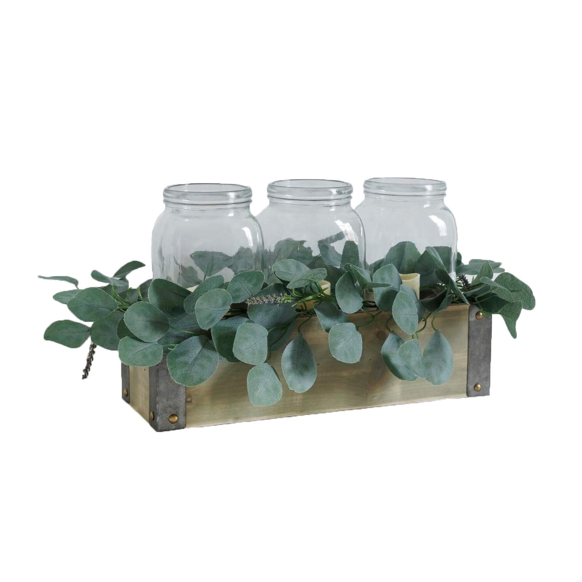 Tx Usa Corporation - Caja De Madera Decorativa Para Mesa Con Molduras De Metal Y Vegetación