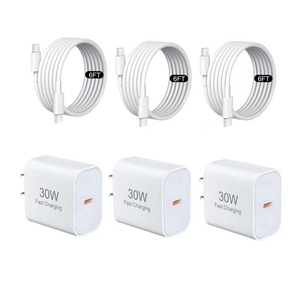 Cargador ZOVARIN USB-C de 30W 3-Pack con Cable de 1.8 m