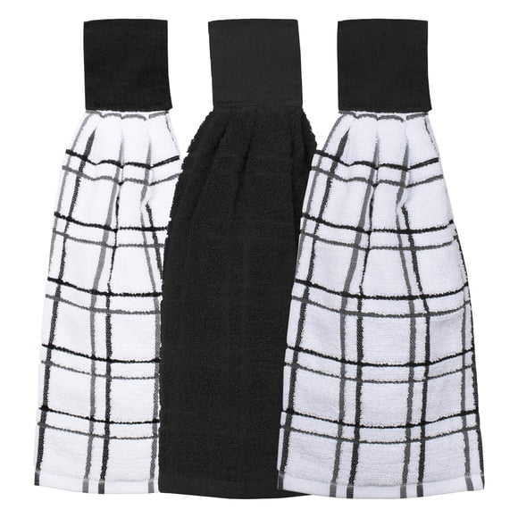 Toalla Ritz algodón 3‑piezas 22 cm × 43 cm a cuadros negros