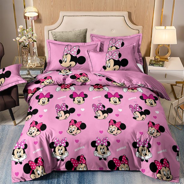 Minnie Mickey Mouse Duvet Quilt Covers Set Queen Soft3-Piece Bedding Set (1 Duvet Cover + 2 Pillow Shams)