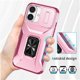 thumbnail image 5 of Funda Armada para iPhone 16 Plus con Tapa Deslizante y Soporte Magnético Giratorio Rosa, 5 of 5