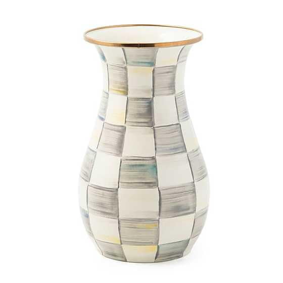 Jarrón MACKENZIE-CHILDS 25 cm Cuadro a Cuadros Gris‑Blanco