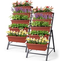 Cama De Jardín Vertical Homdox De 5 Niveles Con 4 Ganchos, Color Marrón, X2