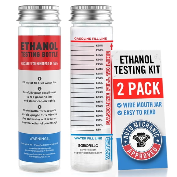 [Paquete de 2] Kit reutilizable para prueba de etanol, botella de prueba de combustible de boca anch