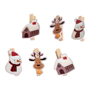 Bothyi - 6 Piezas Clips De Madera Navideños Clips Lindos Para Exhibición De Fotos Adornos Navideños