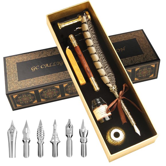 Juego de bolígrafos de caligrafía GC QUILL Feather Dip Pen: pluma estilográfica